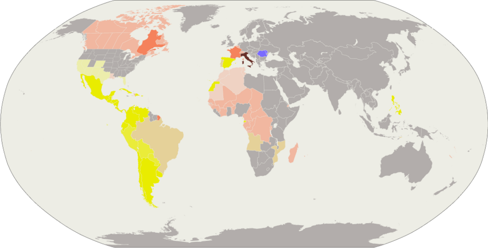 Map of Romance languages worldwide